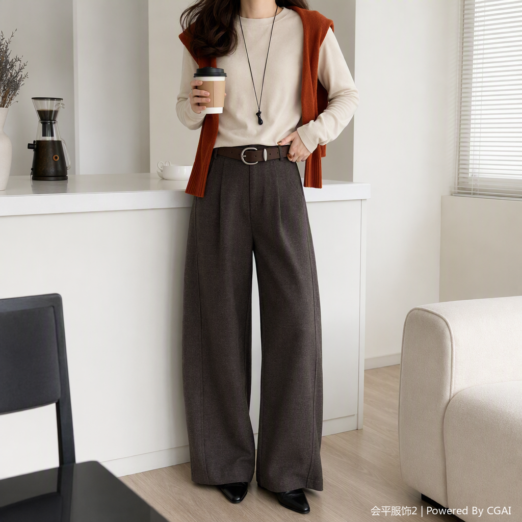 Fashionable and casual loose long pants, wide-leg pants, women's autumn versatile and slimming wide-leg pants, trendy wide-leg pants details Picture
