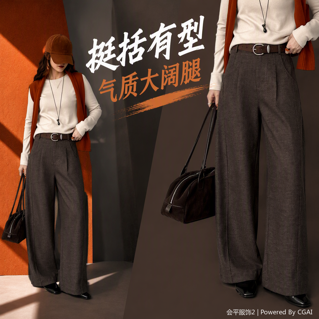 Fashionable and casual loose long pants, wide-leg pants, women's autumn versatile and slimming wide-leg pants, trendy wide-leg pants Specification image