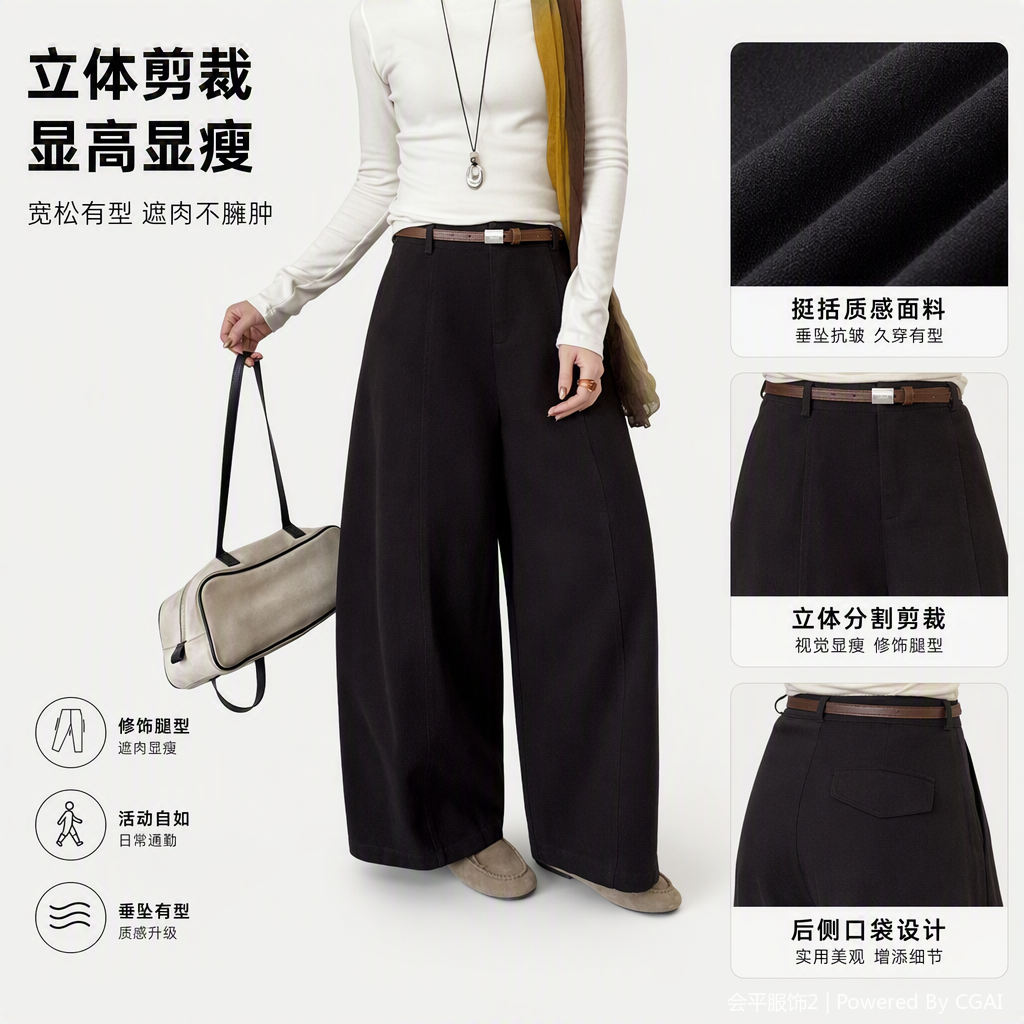 Dark brown loose wide-leg pants are casual, versatile, simple and fashionable. They are a demonstration of trendy street style for people and women's pants