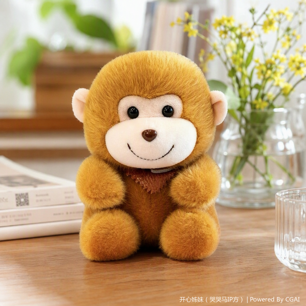 Brown plush monkey doll, Nepalese wool felt simulation cat backpack, 20 cm cultural and creative doll matching clothes details Picture