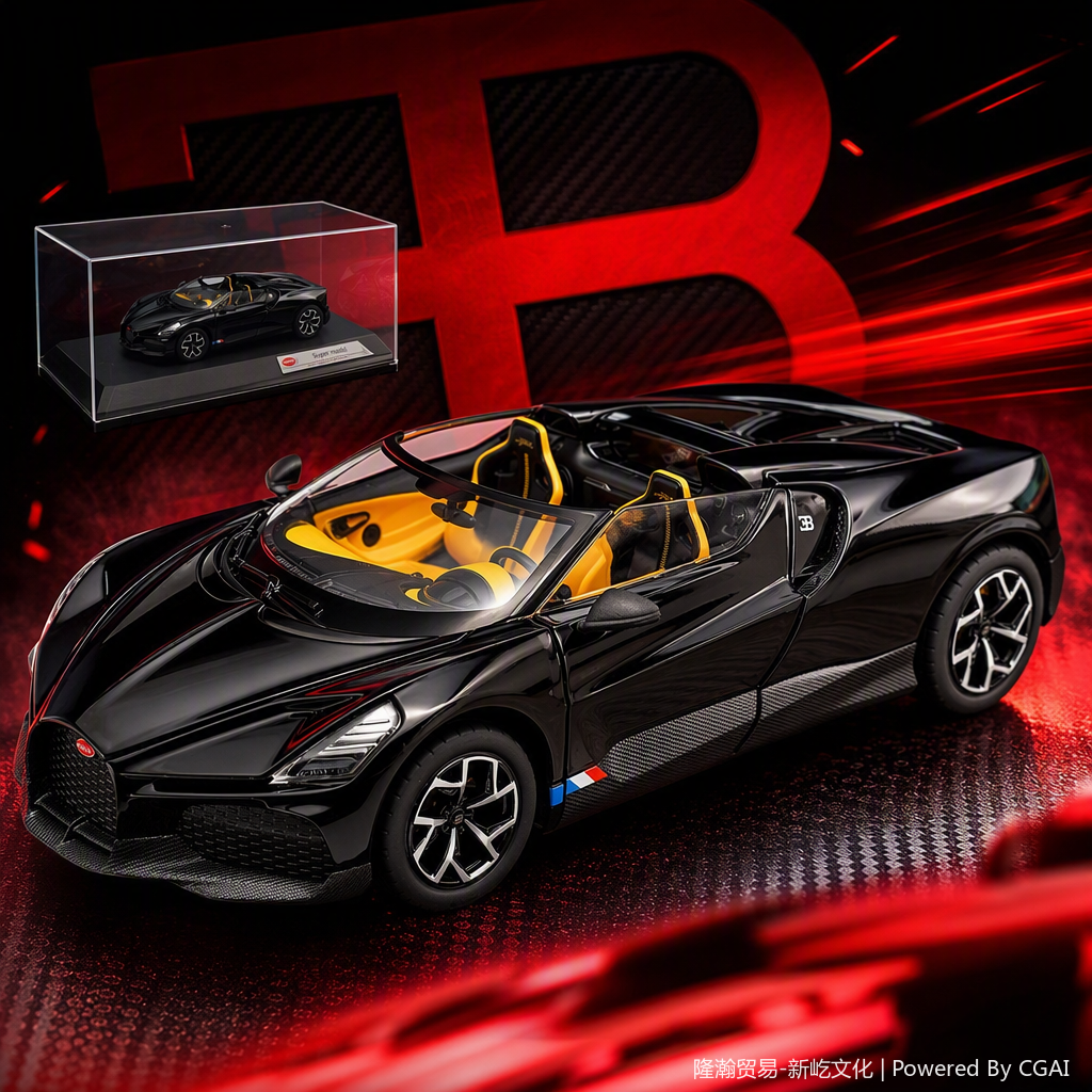 Officially authorized simulation alloy car model - Bugatti Mistral [1:24 Black]