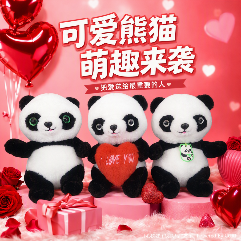 Three cute panda plush fabric handicrafts, children's gifts, throw pillows, throw pillow plush toys Specification image