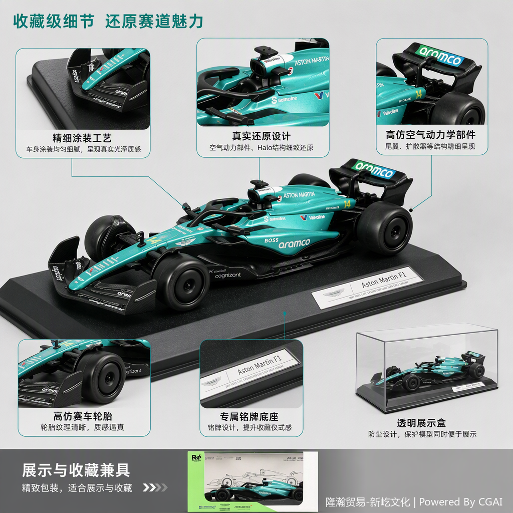 Officially authorized simulation alloy car model - Aston Martin Formula F1 [1:18 Green] details Picture