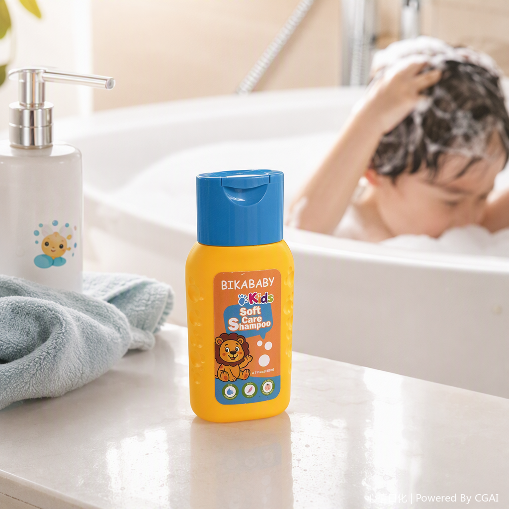 Children's shampoo, specially designed for babies, refreshing and nourishing. Yellow bottle, blue cap, gentle and tear-free formula, suitable for toddler care details Picture