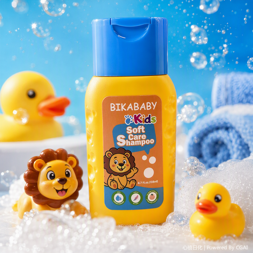 Children's shampoo, specially designed for babies, refreshing and nourishing. Yellow bottle, blue cap, gentle and tear-free formula, suitable for toddler care Specification image