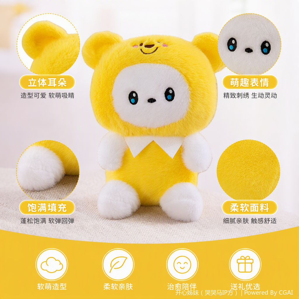 New yellow plush toy bear in disguise, Pikachu headgear, little white bear figurine, birthday present