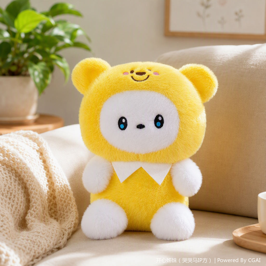 New yellow plush toy bear in disguise, Pikachu headgear, little white bear figurine, birthday present details Picture