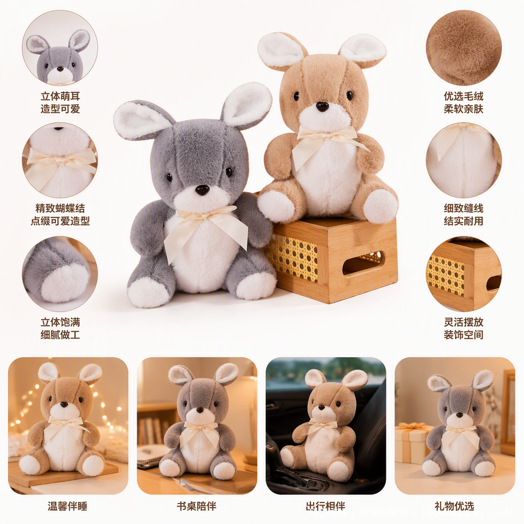 Cute gray-brown plush rabbit dolls, children's toys, throw pillows, fabric dolls, gifts and collectibles