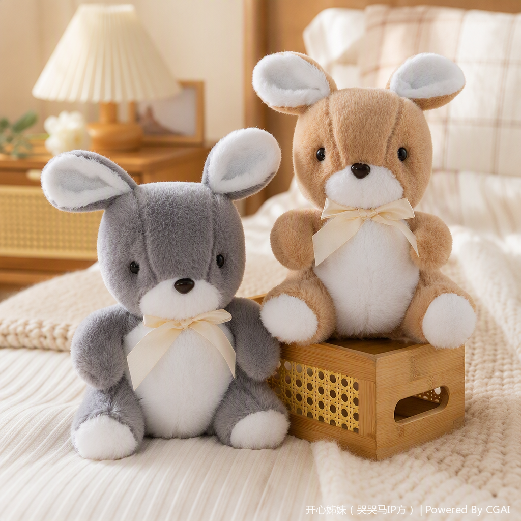 Cute gray-brown plush rabbit dolls, children's toys, throw pillows, fabric dolls, gifts and collectibles details Picture