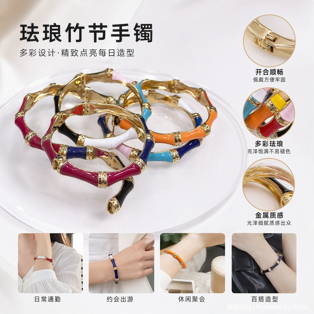 This colorful bamboo-jointed bracelet is fashionable, versatile, simple and individual. It is a trendy accessory for women