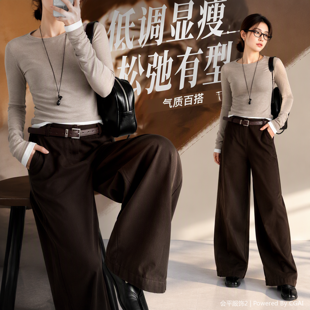 Fashionable and casual loose trousers and wide-leg pants are versatile and slimming. New autumn and winter women's fashion brand Specification image