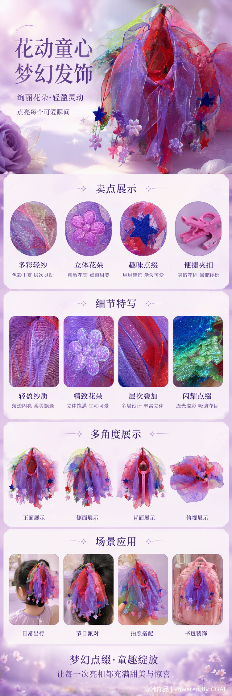 紫色网纱蝴蝶结装饰品时尚优雅婚礼手工发饰配件女款百搭潮流详情1