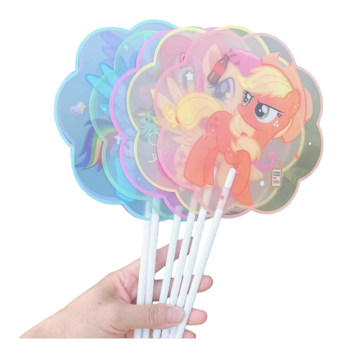 多彩花边小马图案折叠扇子夏日清凉手持扇风扇儿童学生款时尚潮流白底实物图