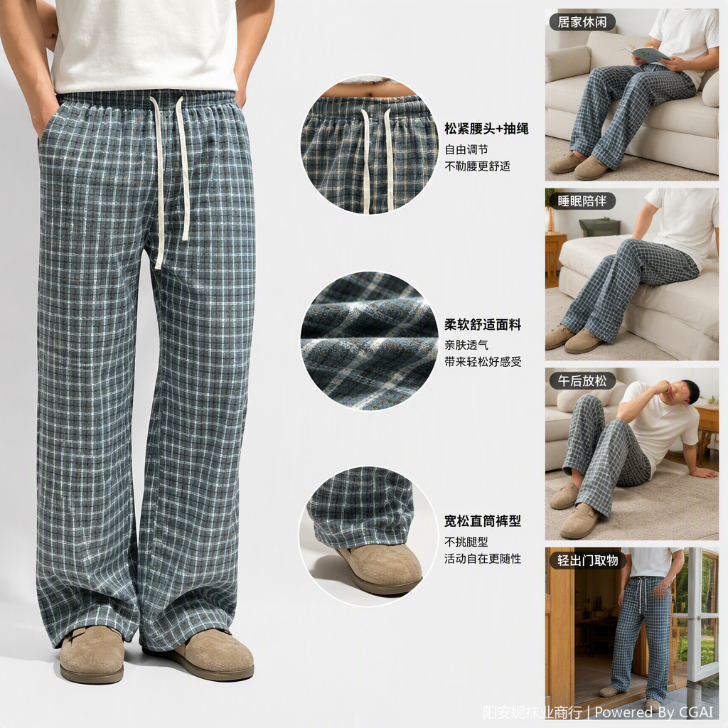 Fashionable and casual plaid pants, loose straight leg, versatile double-line plaid casual pants for women, a new trendy and versatile style for autumn and winter
