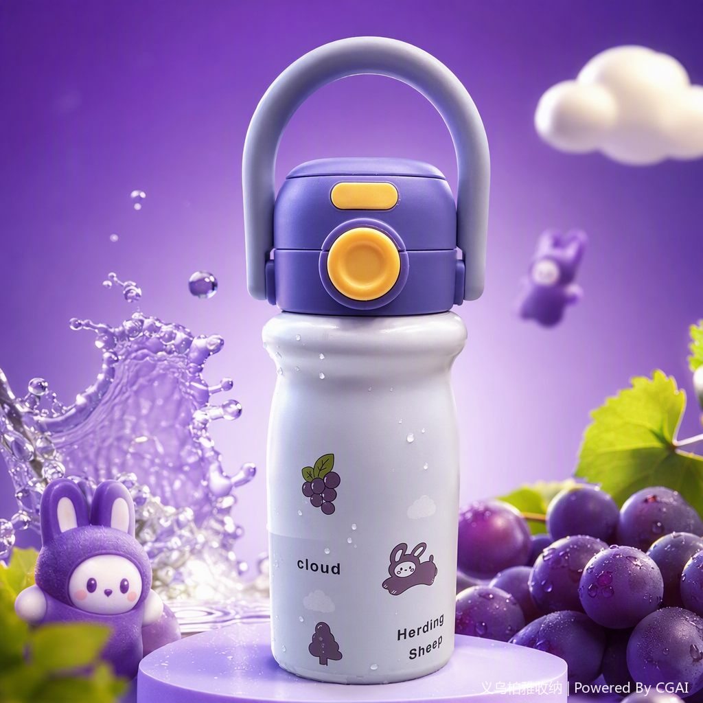 Fashionable purple glass water cup with handle, portable and creative tea cup, student household water appliance with large capacity Specification image