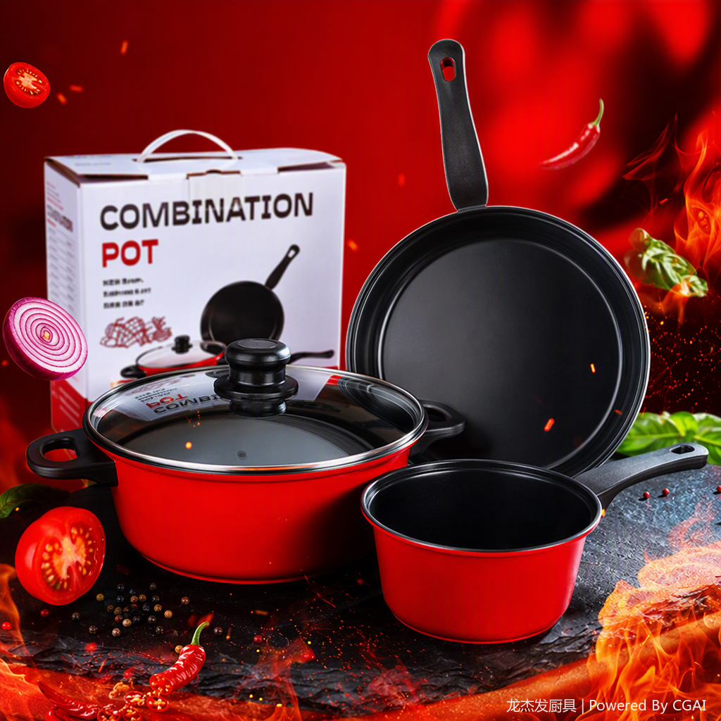 Multi-functional kitchen cookware set, household soup and stir-frying pot combination, practical and durable kitchenware products Specification image