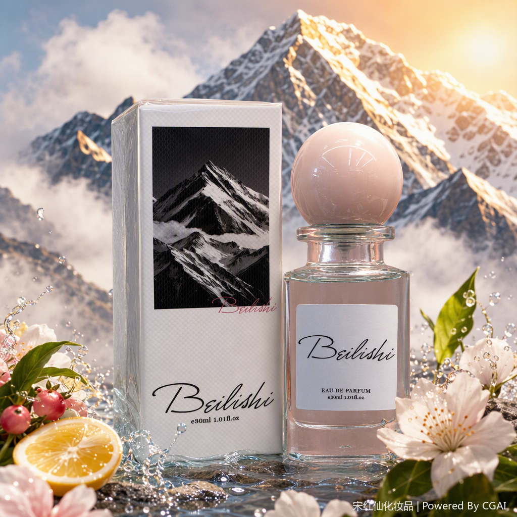 Ladies' perfume spray, transparent glass bottle, silver spherical cap, snow-capped mountain pattern, white packaging, perfume fragrance, Eastern and Western style Specification image