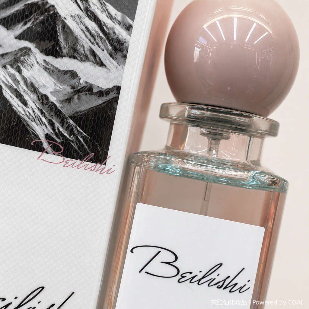 Ladies' perfume spray, transparent glass bottle, silver spherical cap, snow-capped mountain pattern, white packaging, perfume fragrance, Eastern and Western style Application Scenario