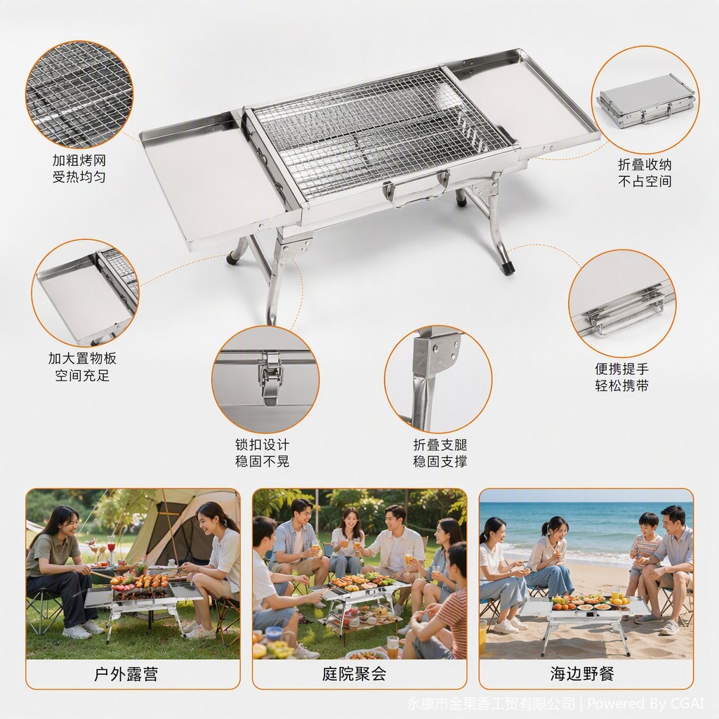 Multi-functional portable barbecue grill, barbecue net, outdoor picnic and barbecue utensils, essential tools for family gatherings details Picture