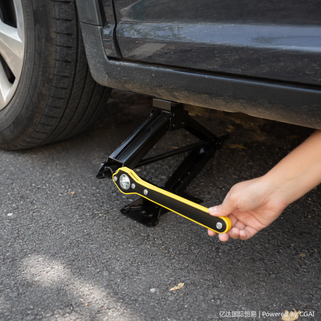 The multi-functional scissor jack is a black and yellow striped car maintenance tool, a lightweight and durable lifting and elevating device details Picture