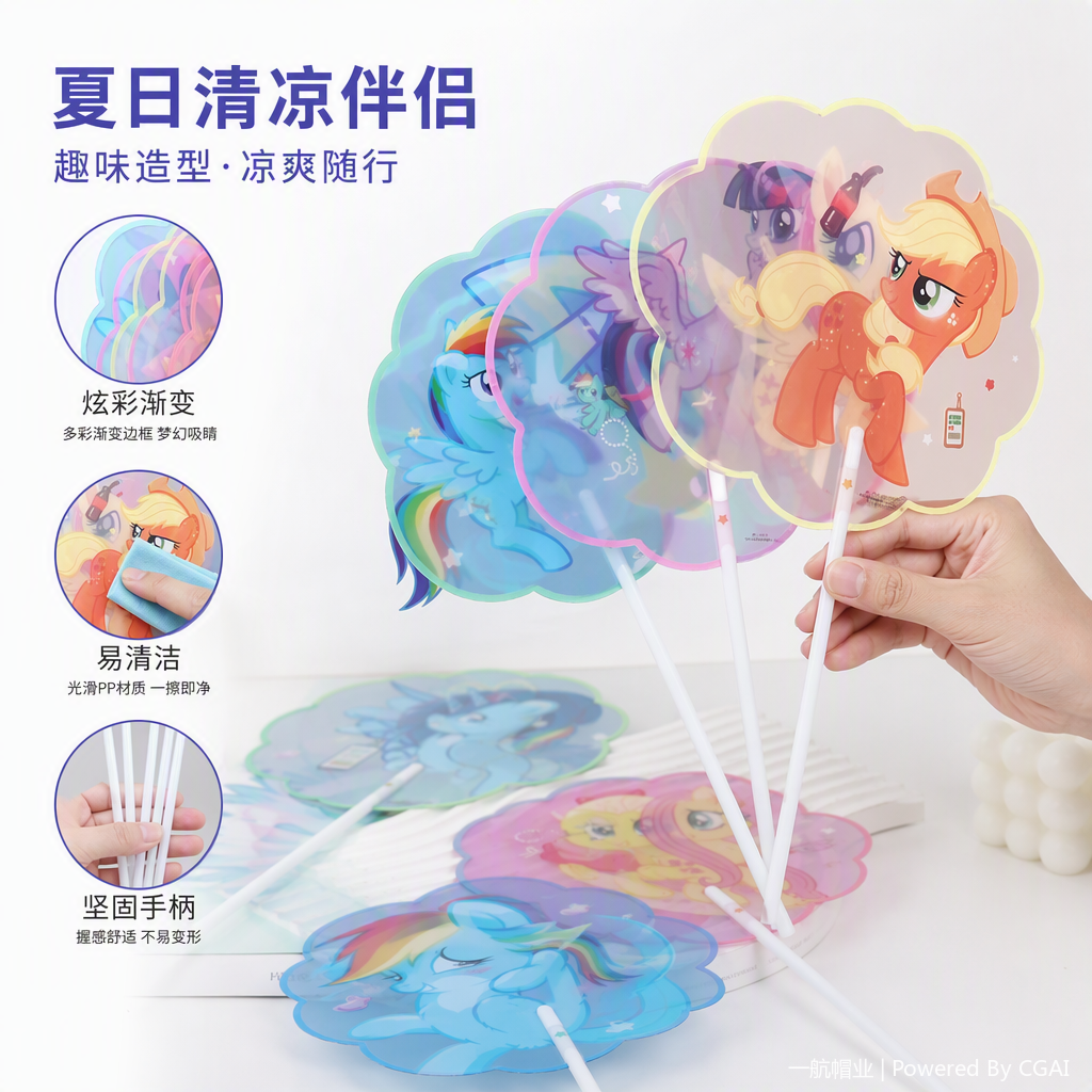 多彩花边小马图案折叠扇子夏日清凉手持扇风扇儿童学生款时尚潮流