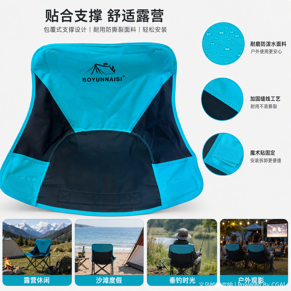 Silla plegable portátil azul negro patchwork al aire libre silla portátil para picnic al aire libre