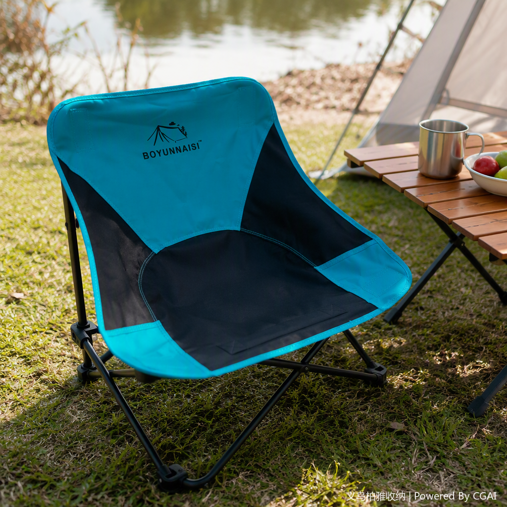 Silla plegable portátil azul negro patchwork al aire libre silla portátil para picnic al aire libre details Picture