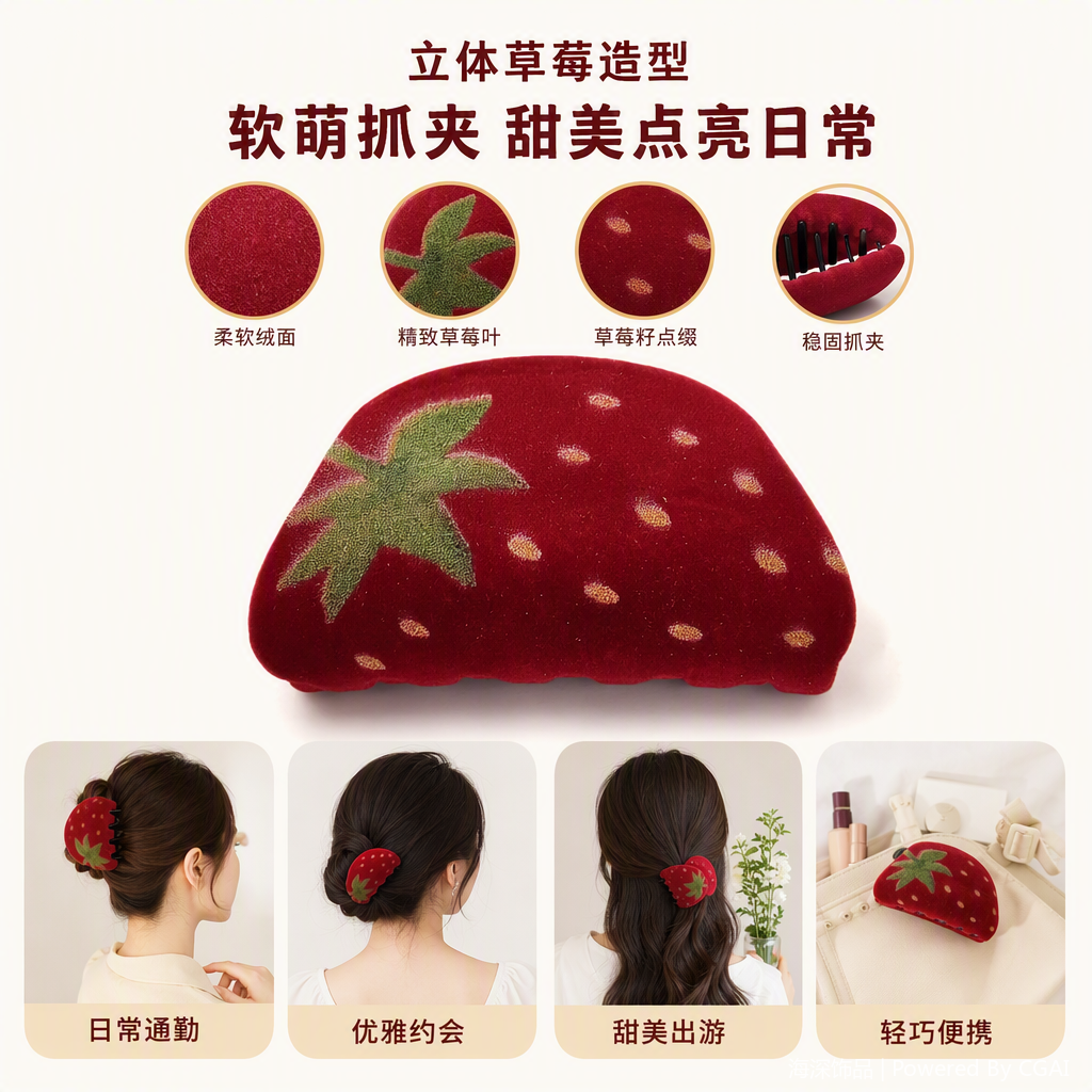 Cute strawberry-shaped hair clips, Korean style sweet hair accessories for girls, hair accessories, headwear, hair clips, children's hair clips
