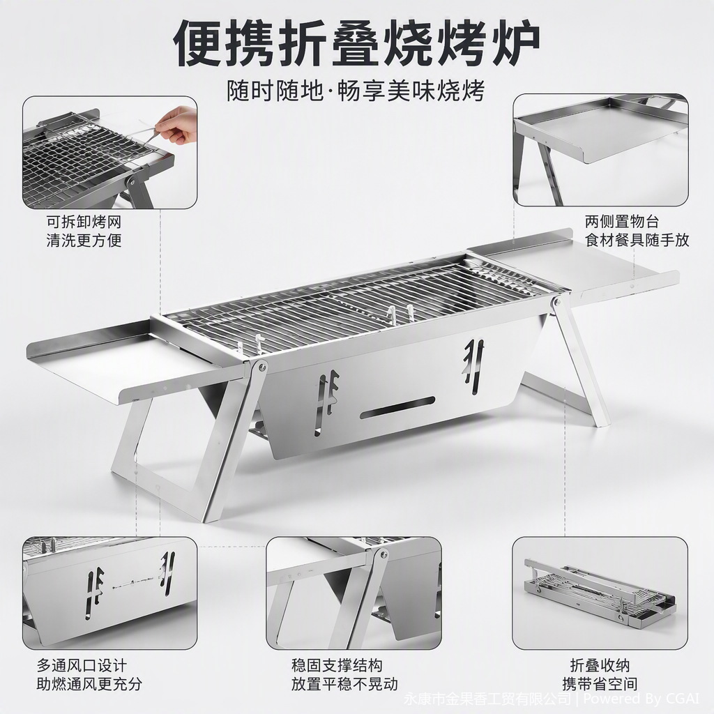 Multi-functional portable barbecue grill, barbecue net, outdoor barbecue equipment, essential for family gatherings, barbecue grill and barbecue net set details Picture