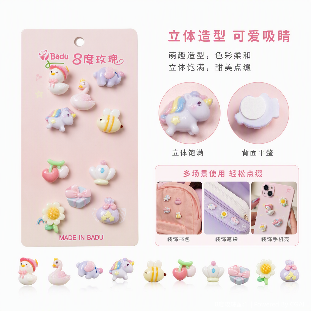 Pink card cartoon accessory set, creative handmade materials, DIY decorative items, children's gift accessories