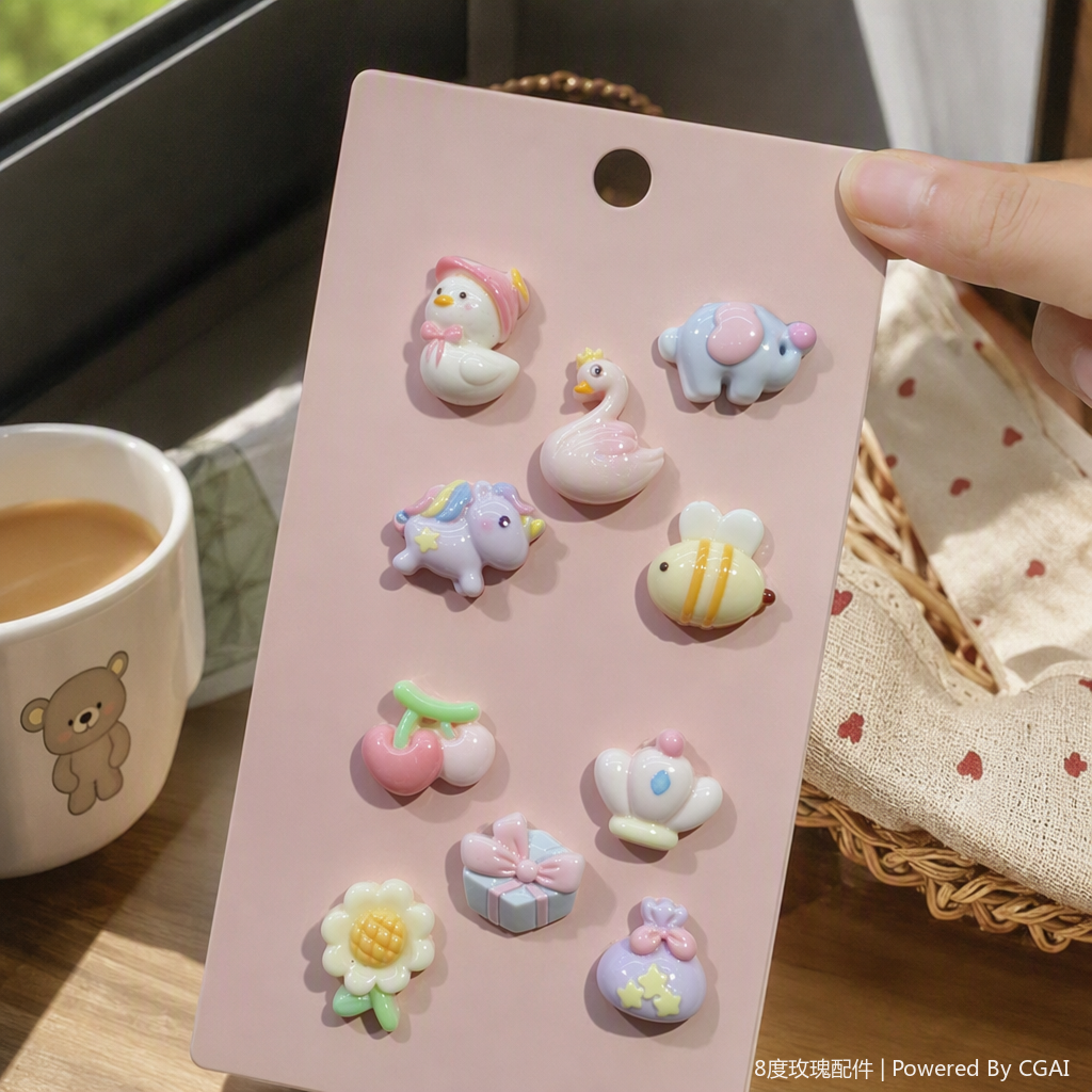 Pink card cartoon accessory set, creative handmade materials, DIY decorative items, children's gift accessories details Picture
