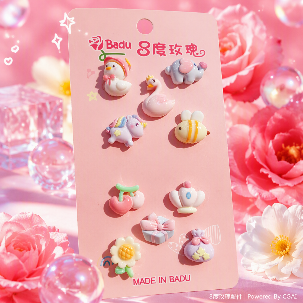Pink card cartoon accessory set, creative handmade materials, DIY decorative items, children's gift accessories Specification image