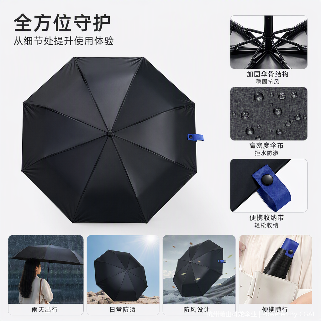 多功能防风遮阳雨伞轻便耐用晴雨两用便携防雨挡风伞产品图