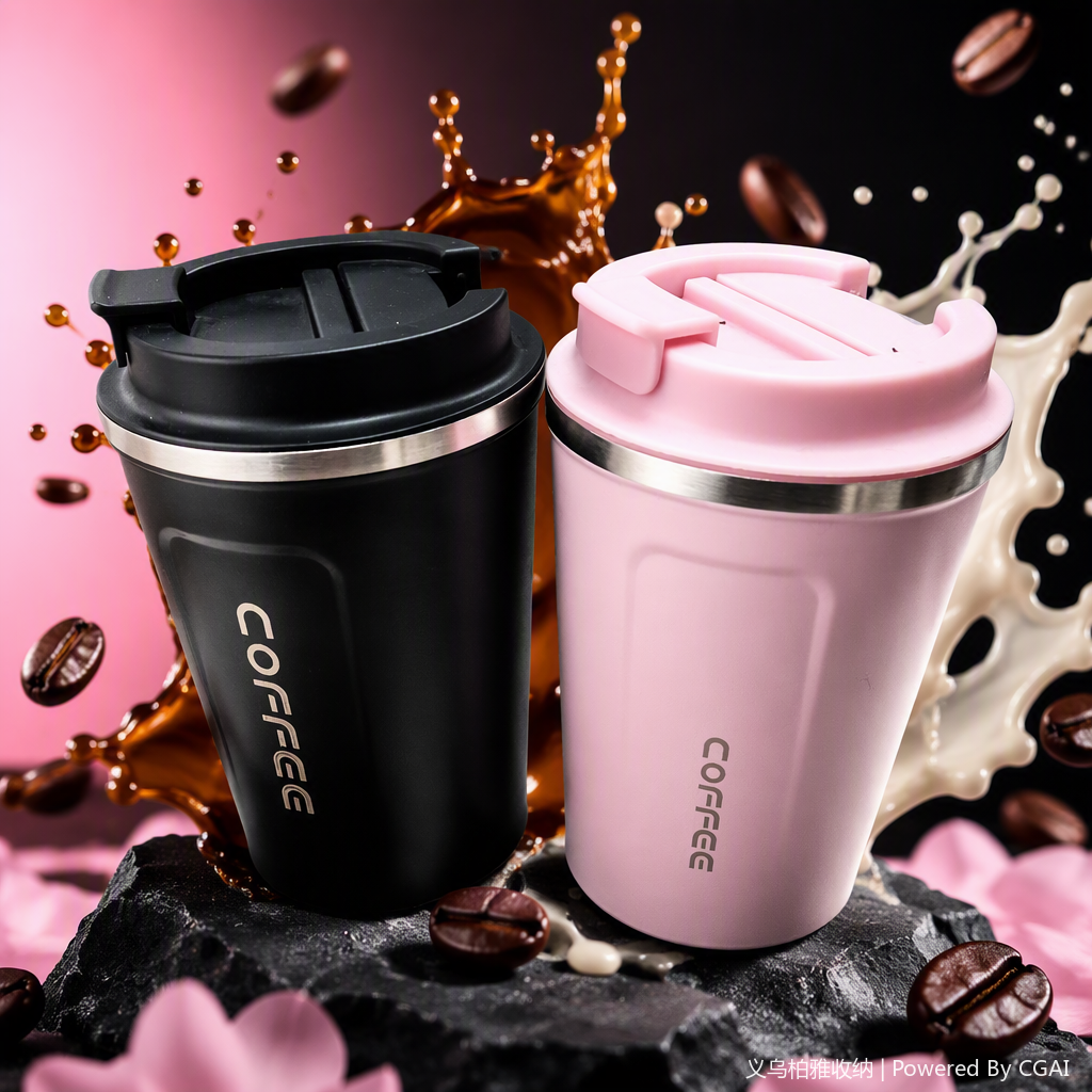 Fashionable thermos cup, suitable for both men and women, black and pink large-capacity portable thermos flask, student outdoor thermos Specification image