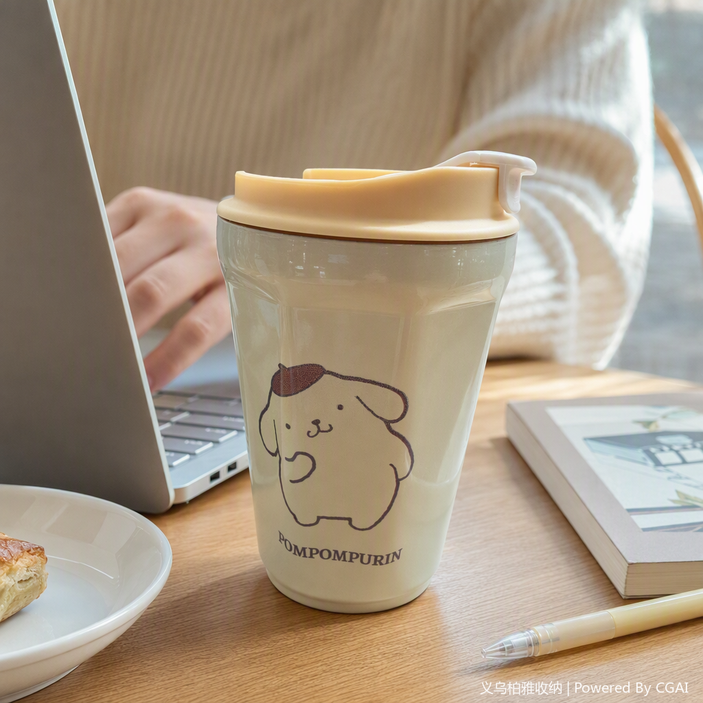 Beige ceramic cup with cartoon pattern, cute Pom Pom Purin creative tea set, office and home gift details Picture