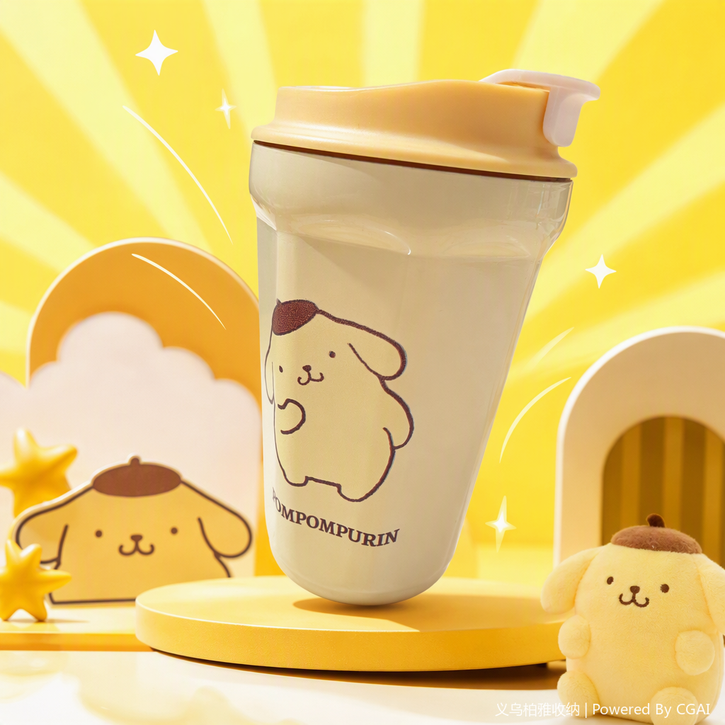 Beige ceramic cup with cartoon pattern, cute Pom Pom Purin creative tea set, office and home gift Specification image