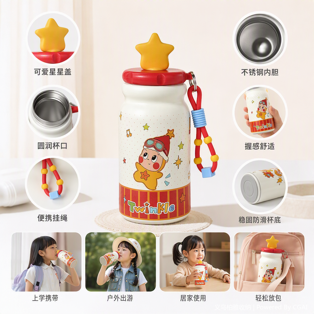 Creative colorful cartoon water cup for children, portable and leak-proof with straw, cute cartoon pattern summer new product