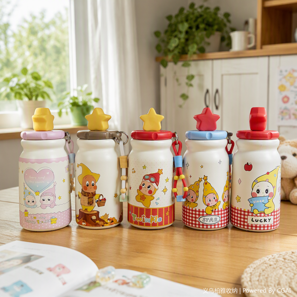 Creative colorful cartoon water cup for children, portable and leak-proof with straw, cute cartoon pattern summer new product details Picture