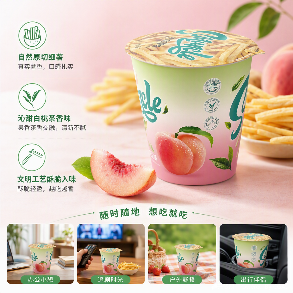 The pink peach-patterned cupped snacks are sweet and delicious, portable and enjoyable