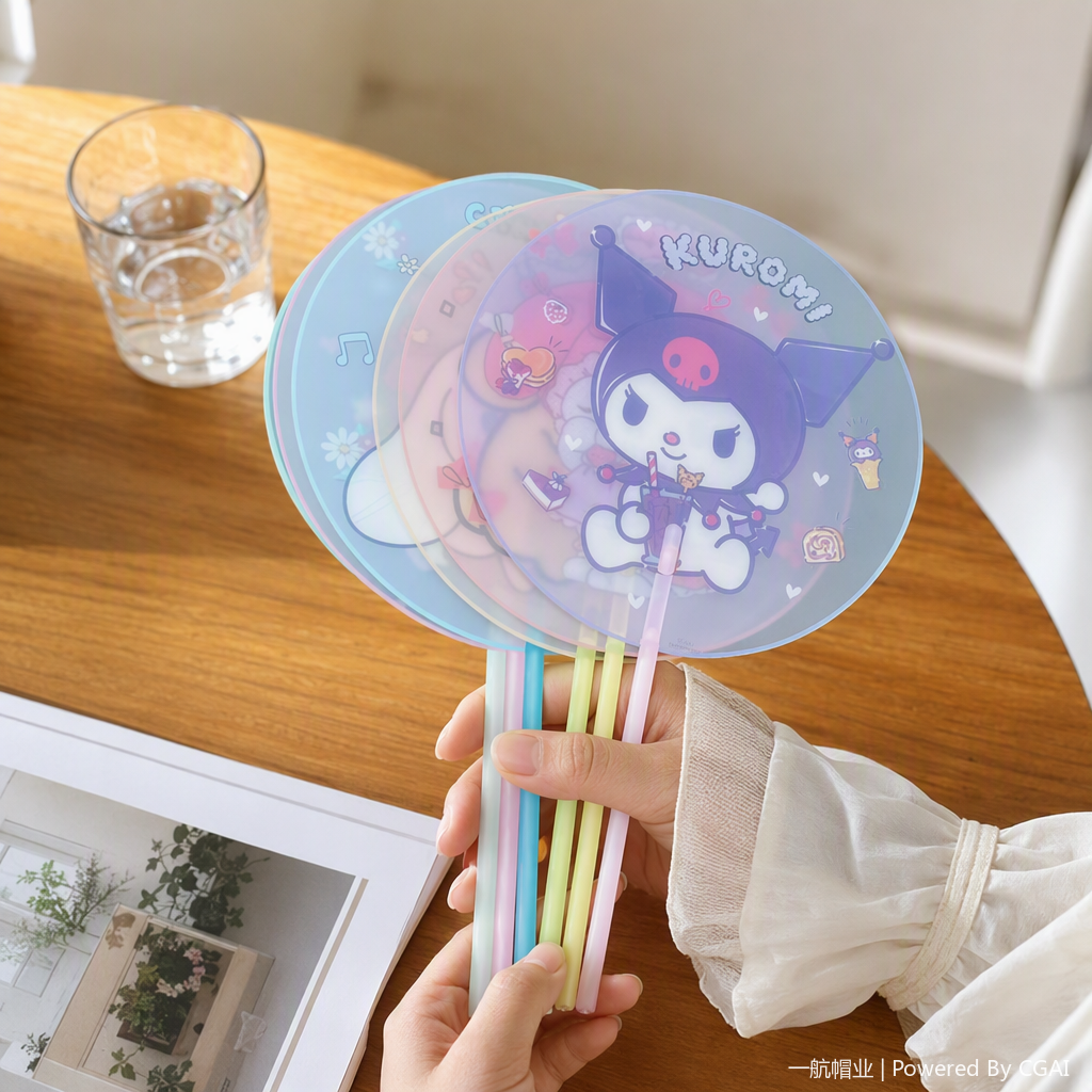 多彩卡通圆形扇子手持夏日清凉折叠便携儿童成人卡通风扇产品图