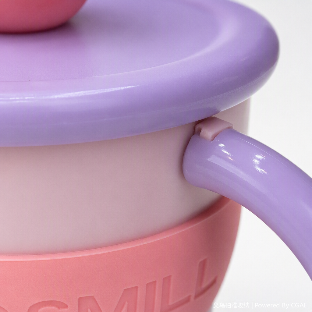 Pink and purple gradient insulated cup with pink spherical decorative lid and silicone sleeve, heat-resistant and heat-insulating portable water cup Application Scenario