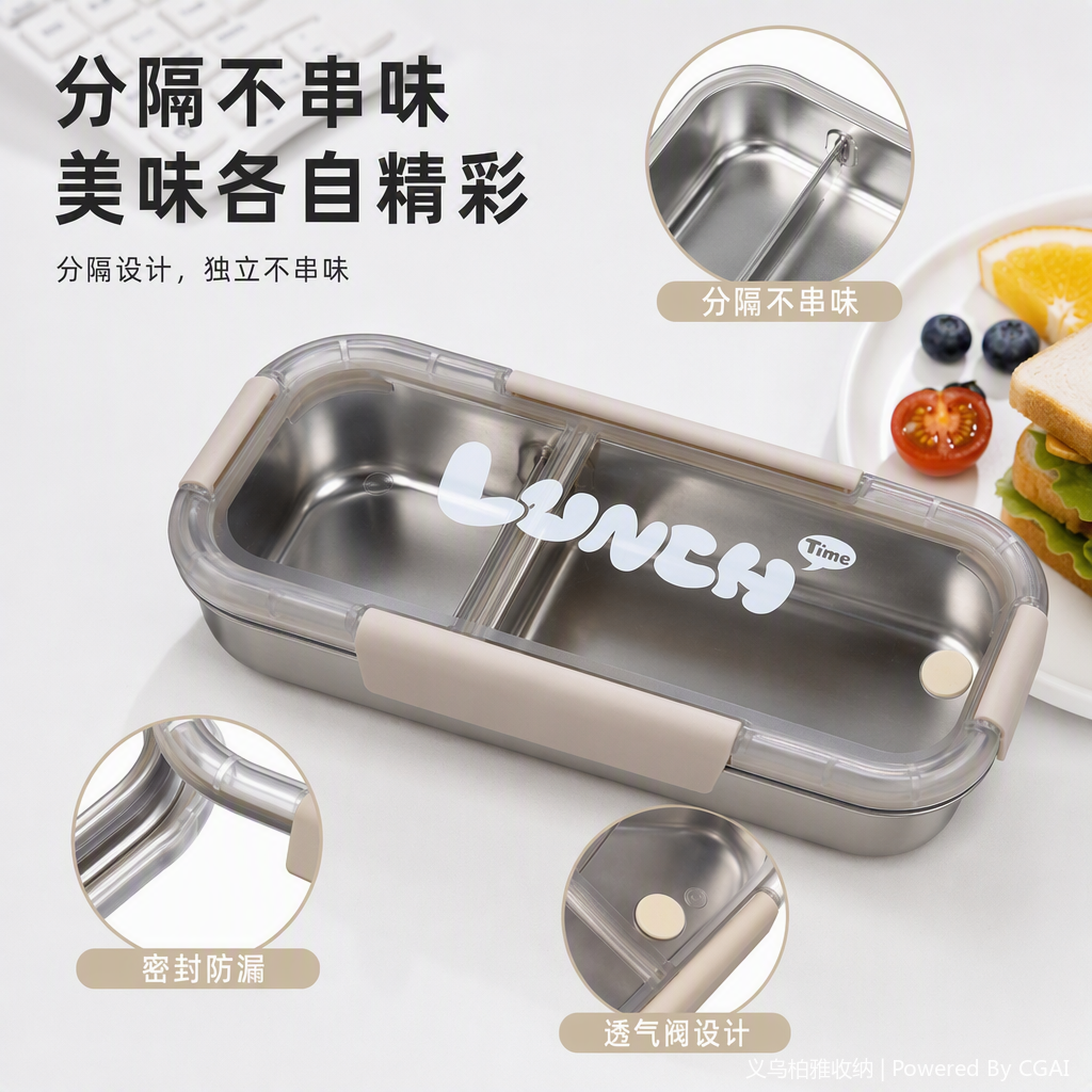 多格透明饭盒带米色手柄便携餐盒学生上班饭盒塑料餐具收纳盒