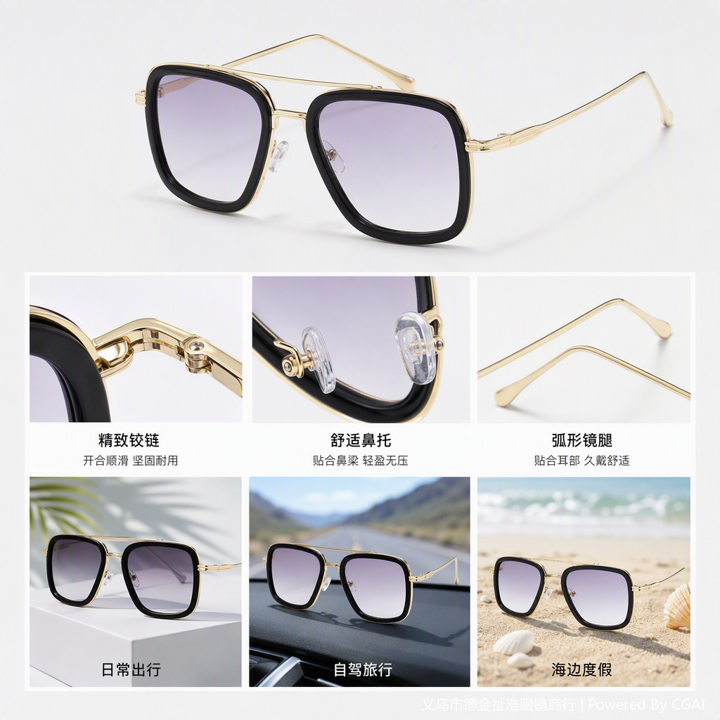 Fashionable polarized sunglasses, trendy sunglasses for men and women, UV-resistant lightweight sunglasses accessories, casual style details Picture