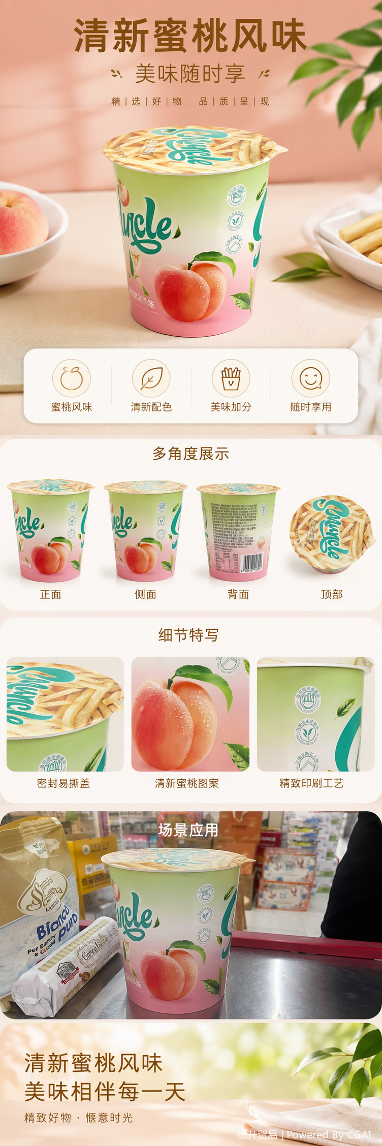 The pink peach-patterned cupped snacks are sweet and delicious, portable and enjoyable pic 1