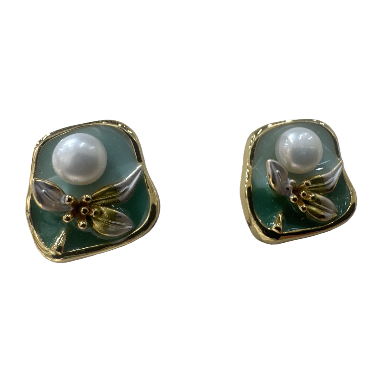 Bisel de oro esmeralda pendientes cuchillas de perlas adorno simple moda orejas estilo mujer regalo para novia Item Picture