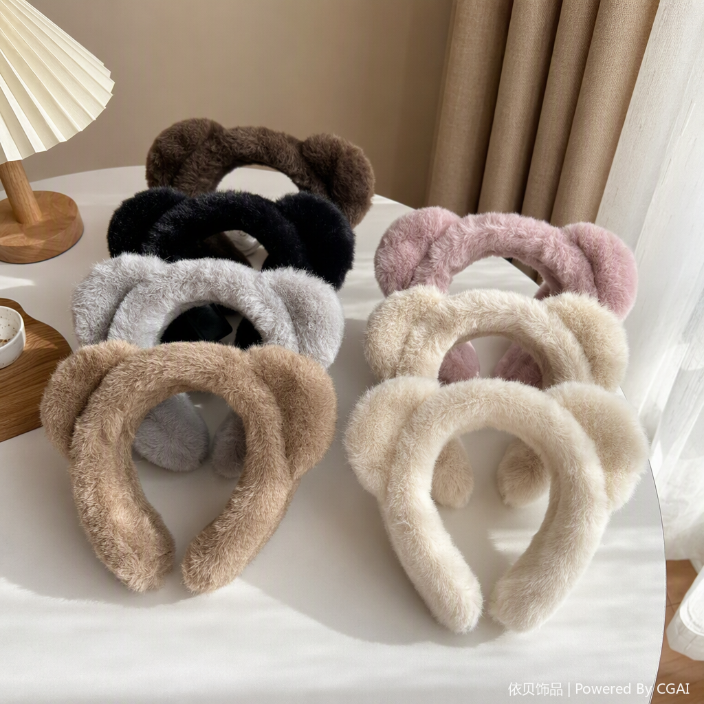 Cute plush rabbit ear hair band, a versatile headwear for children and girls, soft and comfortable hair accessory details Picture
