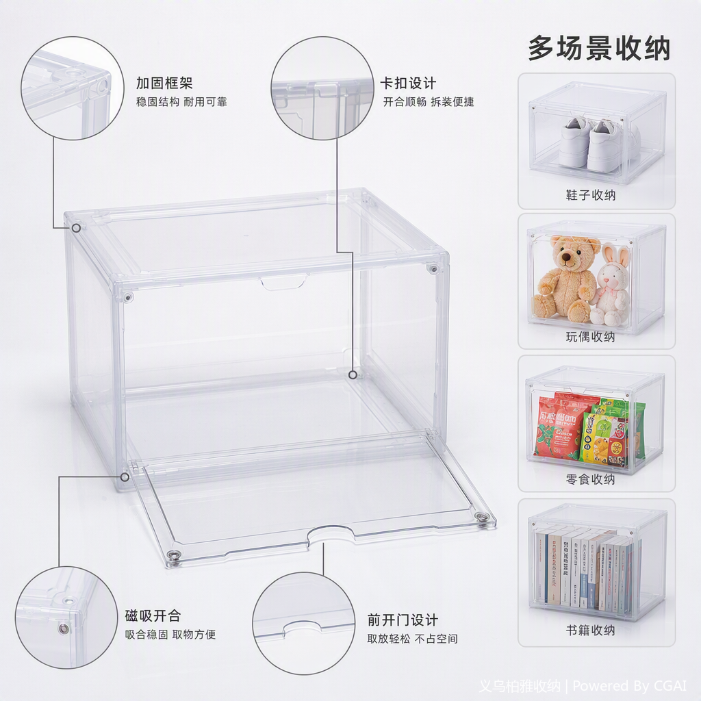 多功能透明塑料收纳盒整理箱收纳箱储物盒透明透明设计家用办公用品整理收纳容器