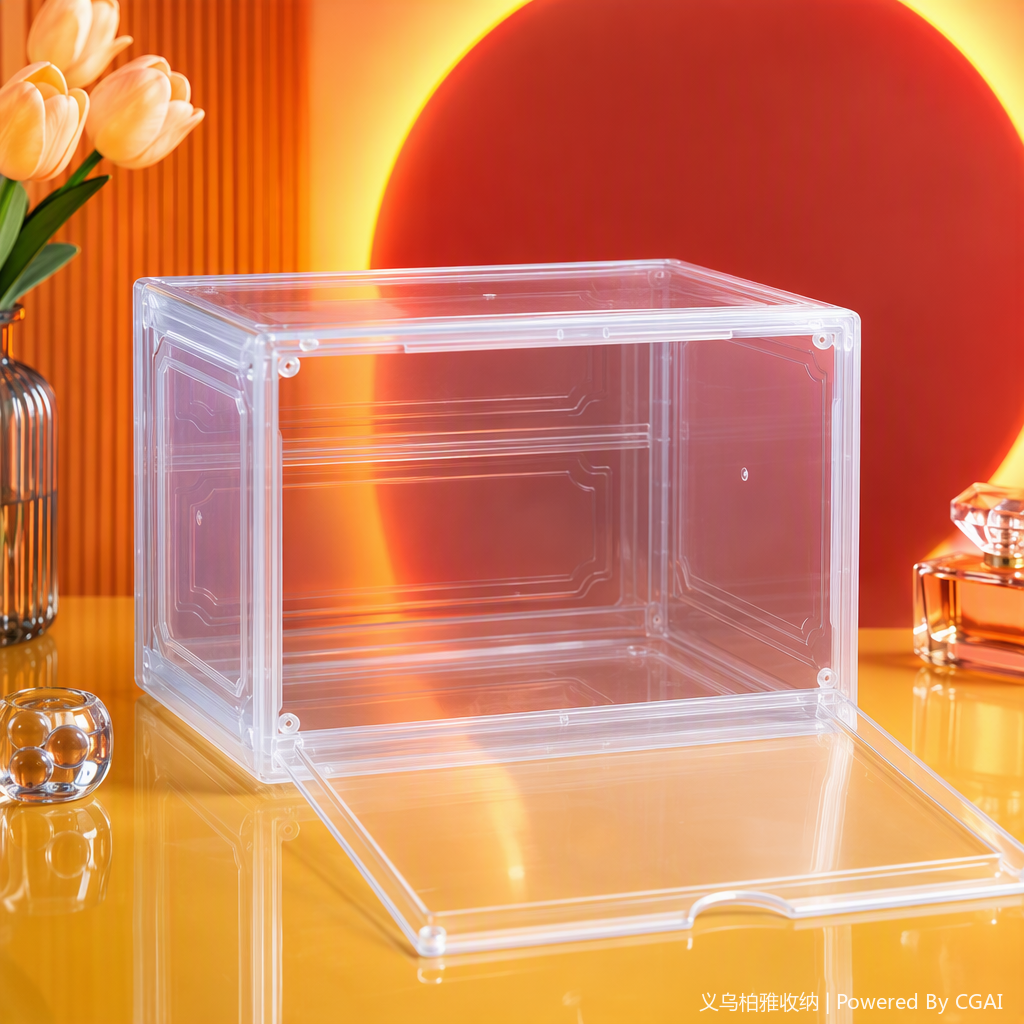 Multi-functional transparent plastic storage box, organizing box, storage box, transparent design, a container for organizing and storing household and office supplies Specification image