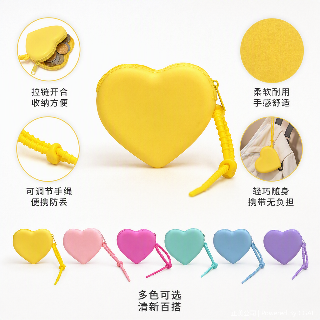 Colorful heart-shaped mini bag, hand-held coin purse, card case, creative girl, student, versatile and small storage bag