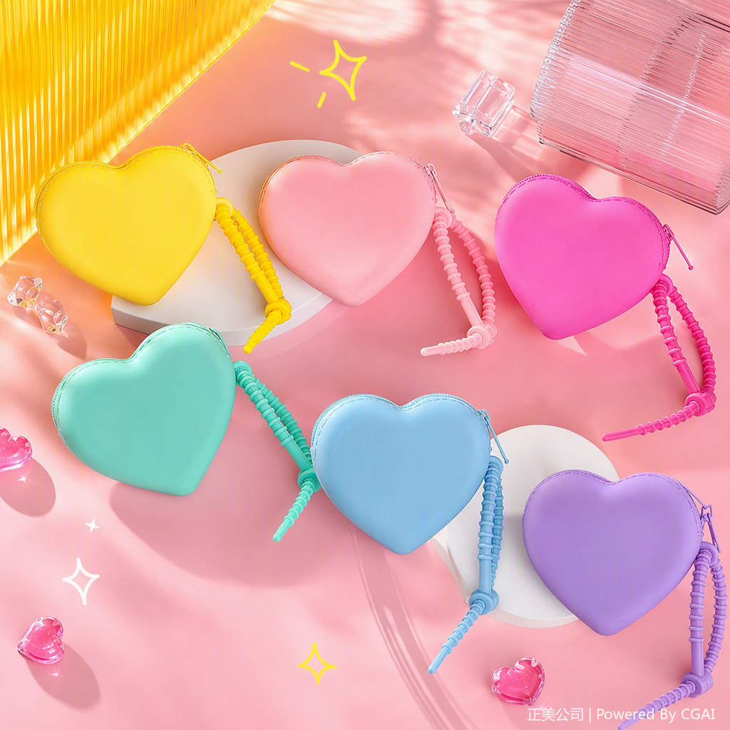 Colorful heart-shaped mini bag, hand-held coin purse, card case, creative girl, student, versatile and small storage bag Specification image